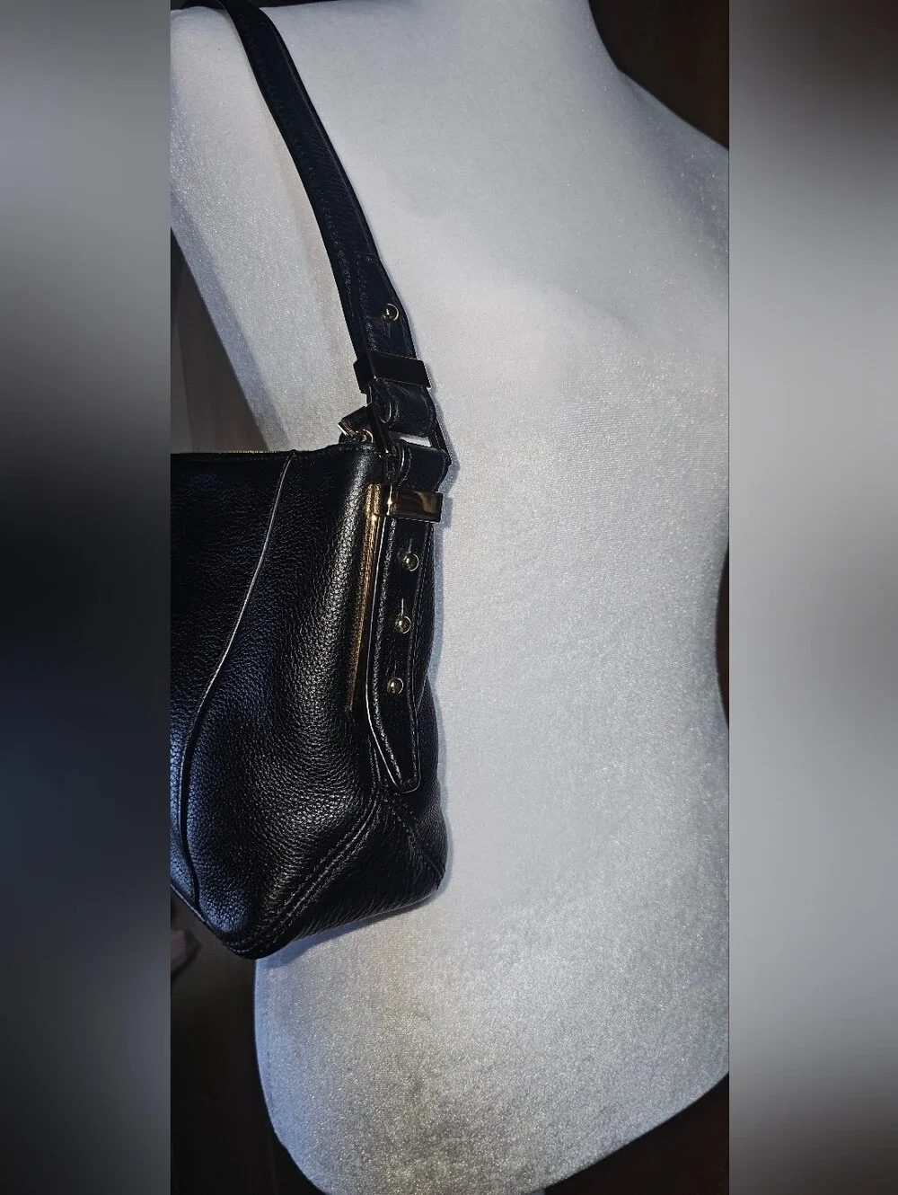 Authentic Michael Kors Black Pebbled Leather Shoulder Bag with Gold Hardware